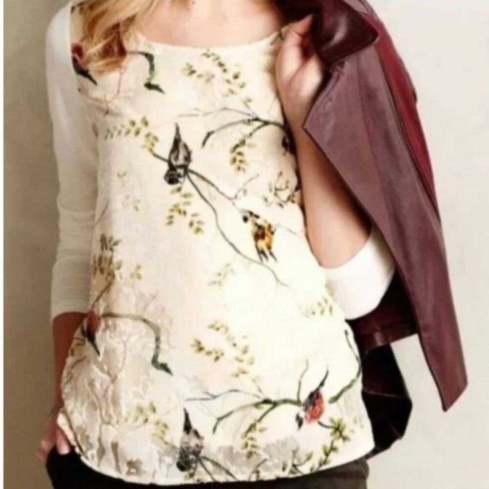 Anthropologie Deletta Oak Song Bird Feminine Soft Pink Velvet Burnout Top Medium